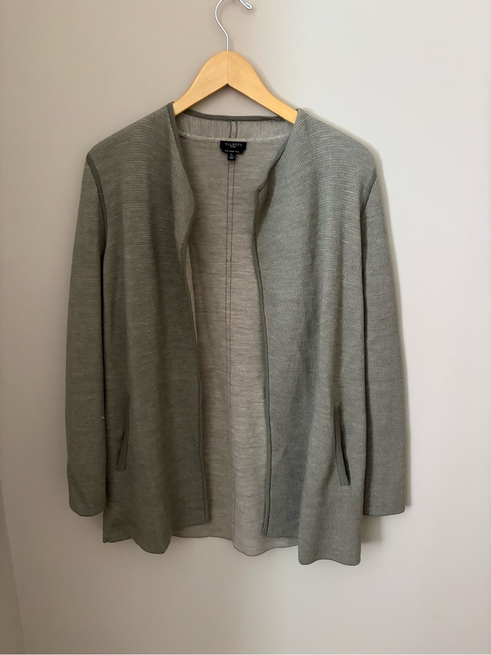 Talbots Olive Grey Open-Front Women's Cardigan Sweater Sz Sp